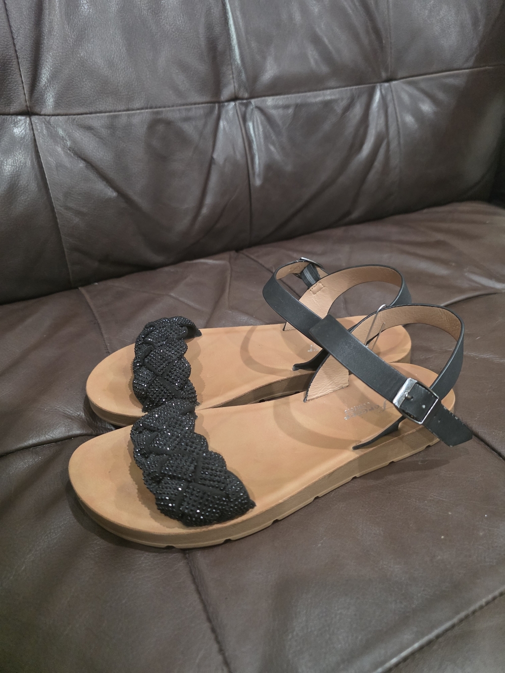 Women’s Black Braided Front Ankle-Strap Sandals